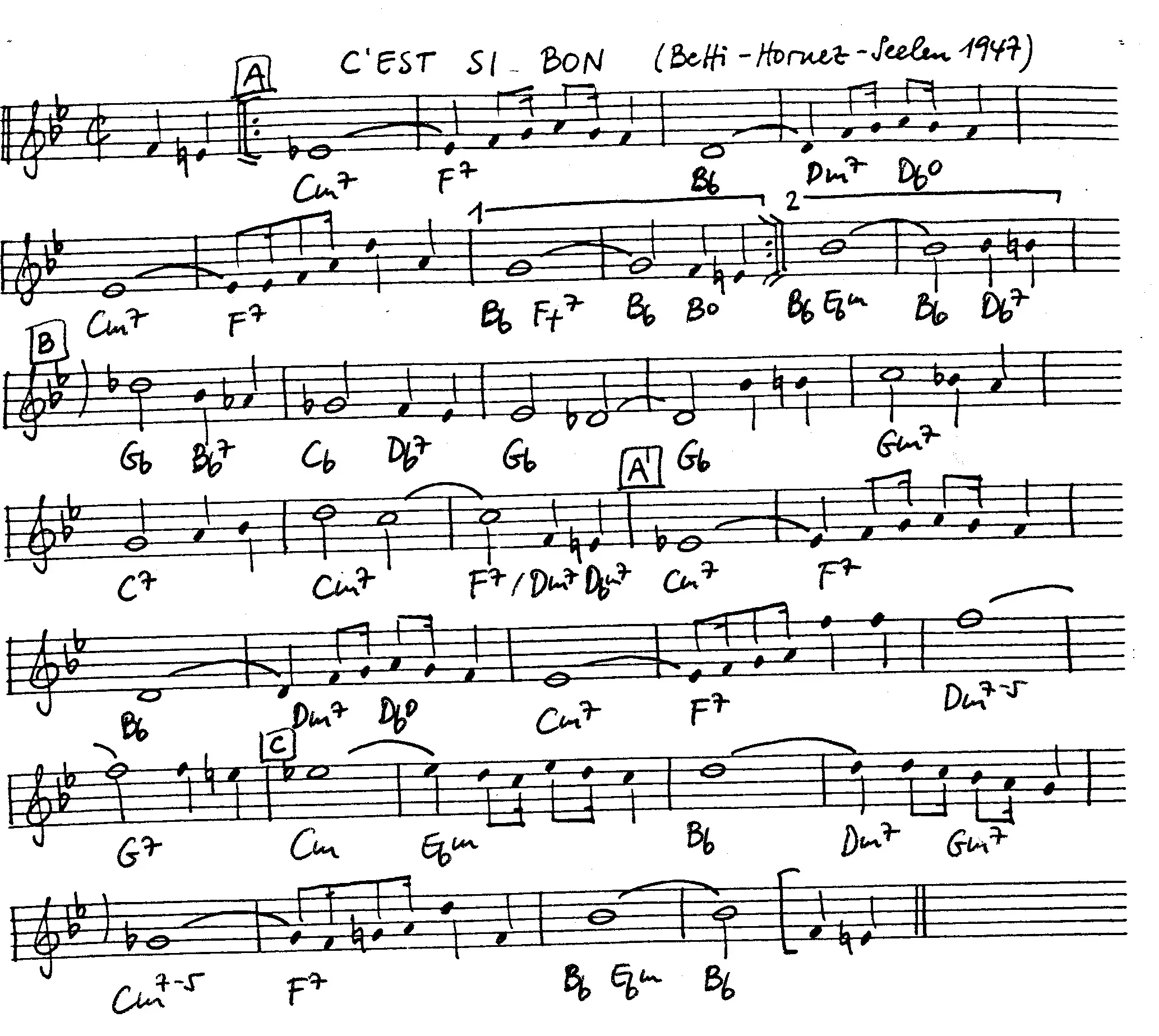 c'est si bon free jazz leadsheet - Courtesy of the Jungle Jazz Band